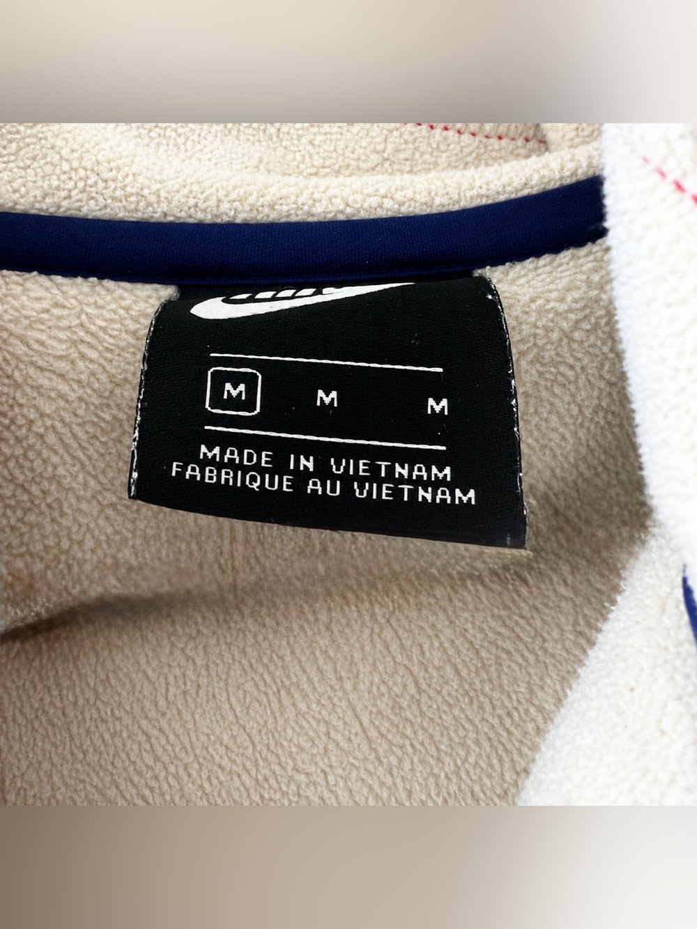 Vintage Nike Colorblock Cropped Fleece Quarter Zip Pullover Red Cream Navy M - Picture 4 of 4